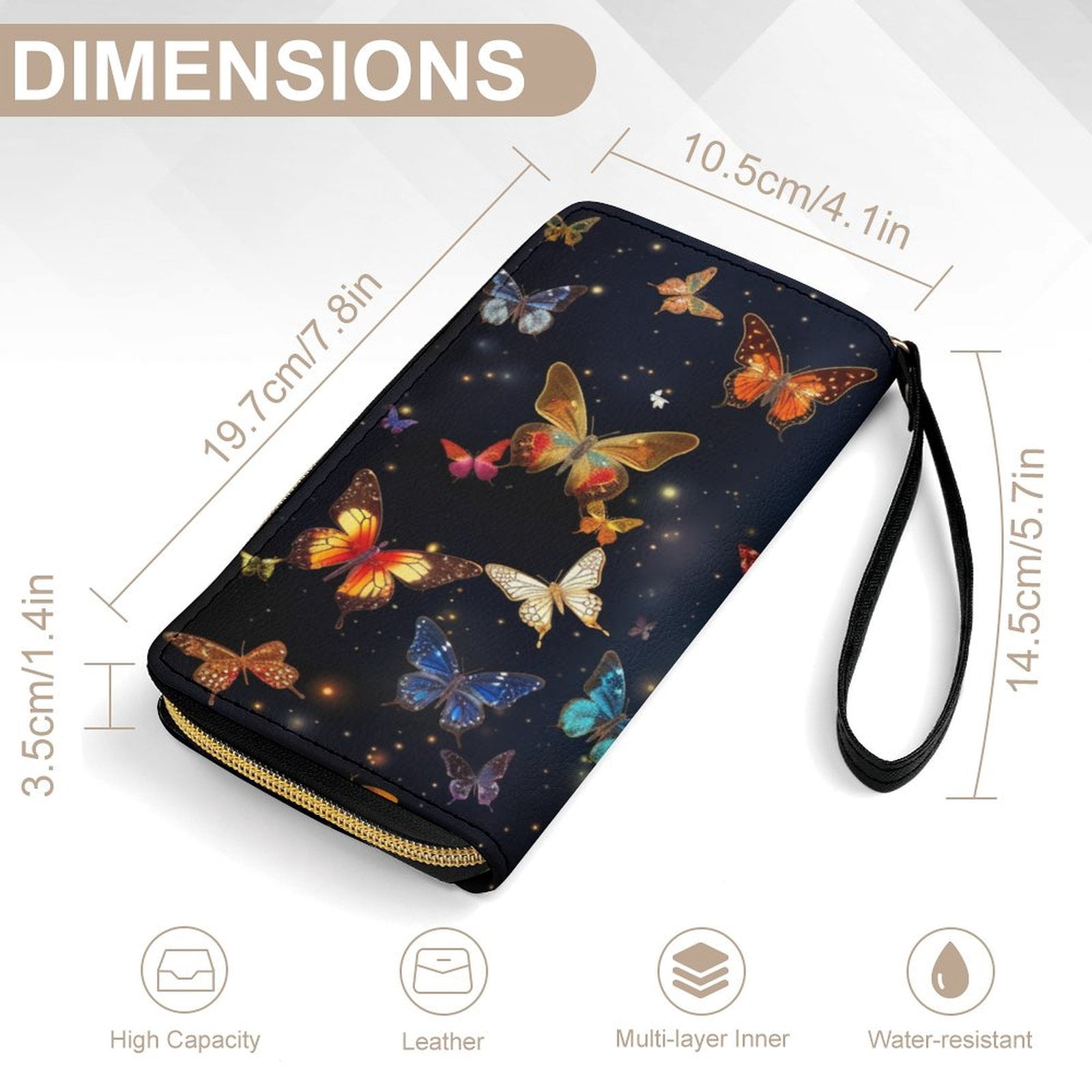 Womens Wallet Bifold Ladies Cluth Bag Wristlet Wrist Strap Long Purse Cosmic Butterfly Design