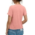 thumbnail image 3 of NAMTYQX Graphic Tees for Women Short Sleeve Casual V-Neck Solid Color Light Trendy Soft Open Front Relaxed Fit Plus Size Pink Size XL, 3 of 5