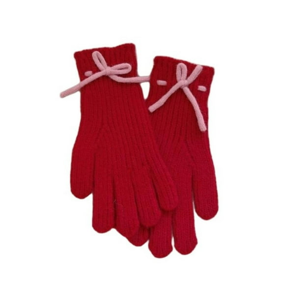 Ugoldhm Kids' Knit Cotton Gloves with Drawstring, Warm Winter Gloves for Outdoor Use, Sizes 5-12 Years