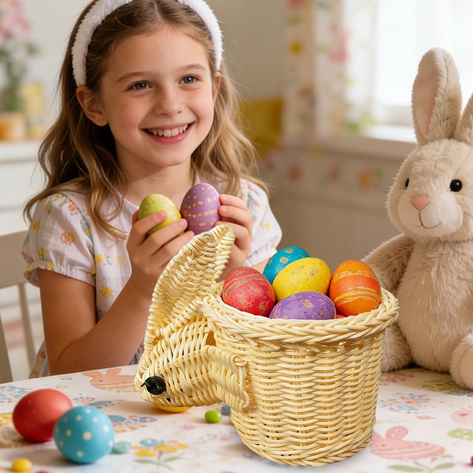 Lunxisen 4 Pcs Easter Bunny Woven Storage Basket Organizer for Home Decor Snack Fruit Display