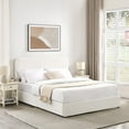 thumbnail image 5 of 2-Drawers Solid and Stable Storage Bed Queen Size Boucle Upholstered Platform Bed, Curved Stitched Tufted Headboard, Wooden Slat Mattress Support, No Box Spring Needed (Ivory), 5 of 12