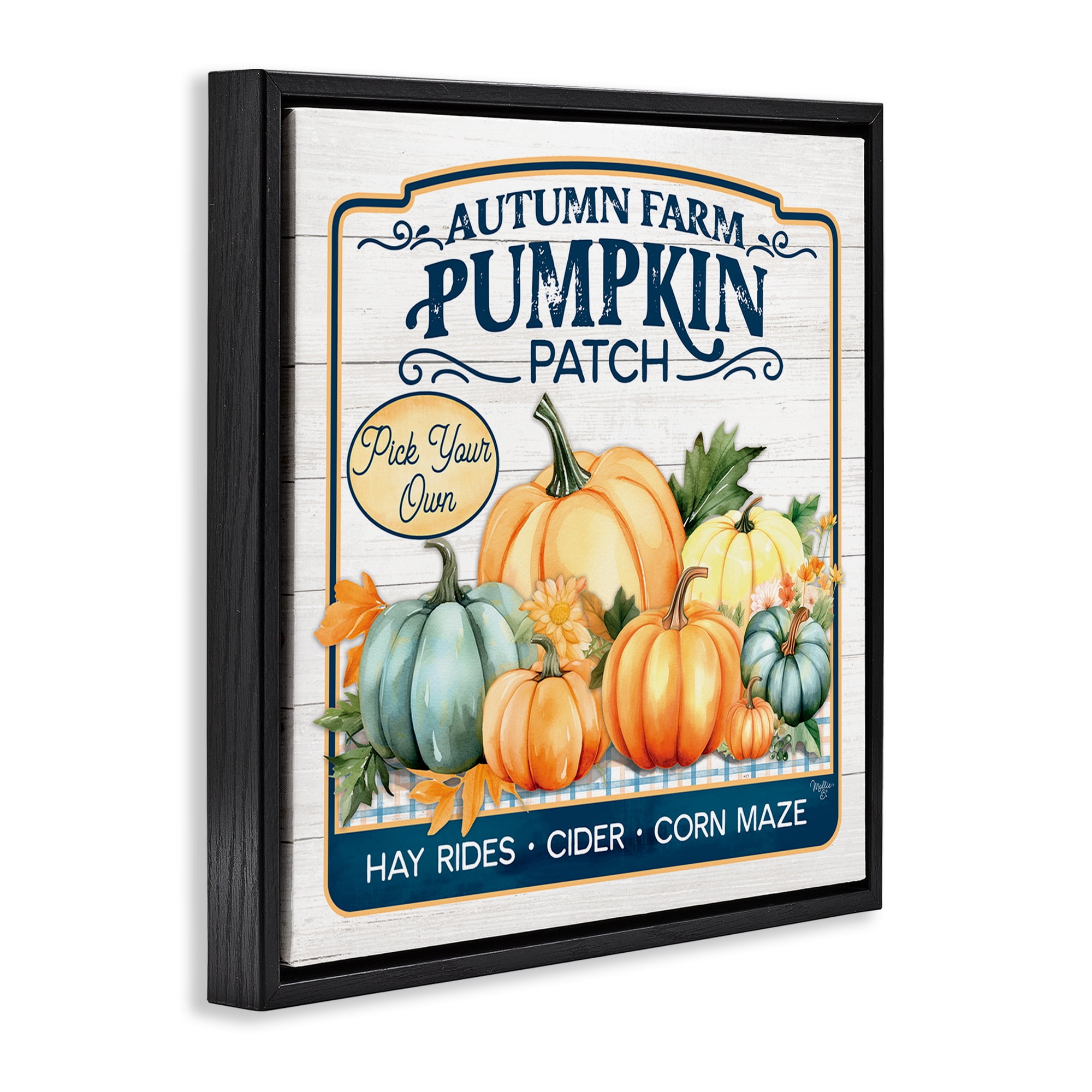Stupell Industries Autumn Farm Pumpkin Patch Text & Numbers Painting Black Floater Framed Canvas Art Print Wall Art, 25 x 25