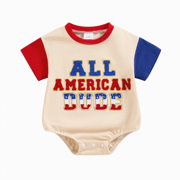 mgoYE Baby Boy Clothes 6-9 Months Baby 4th of July Outfit Boy Girl Newborn Infant Toddler USA T Shirts Oversized Romper Onesie Cute Clothes|Beige 0-3 Months