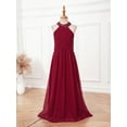 thumbnail image 6 of iiniim Kids Halter Neck Flower Girl Dress Ruched Junior Bridesmaid Wedding Party Chiffon Maxi Long Gown Burgundy 8, 6 of 7