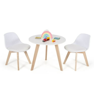 Gymax Kids Table and 2 Chairs Set Modern Activity Play Table with Beech Leg Cushion