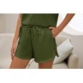 thumbnail image 2 of Women Two Piece Outfits Tracksuit Half Zip Lapel Cap Sleeve Sweatshirt High Waist Drawstring Shorts Set Sweatsuit, 2 of 6