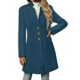 thumbnail image 6 of Womens Long Coat Warm Button Peacoat Jacket Notched Dressy Trench Coats Fall Winter Outerwear Blue S, 6 of 9