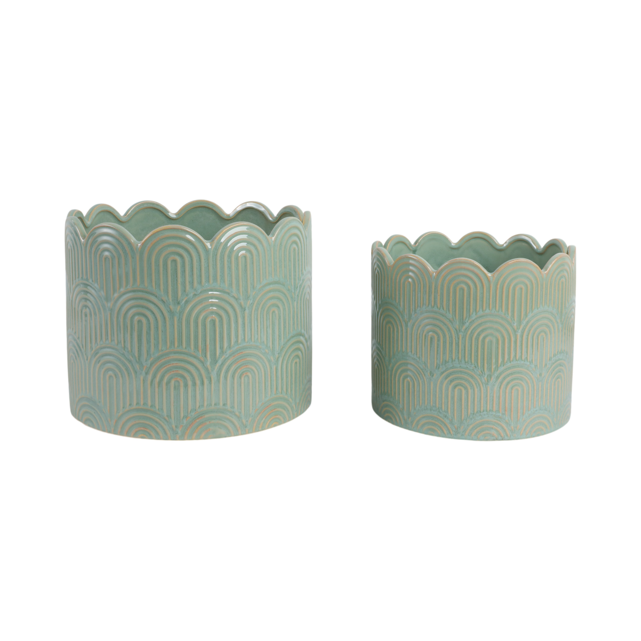 Ceramic Flower Pots and Planters for Home Decor - Indoor or Outdoor Plant Pots for Succulents, Herbs, and Orchids - Decorative Pots for Living Room, Bedroom, or Office Set of 2 - 10", 8" Green