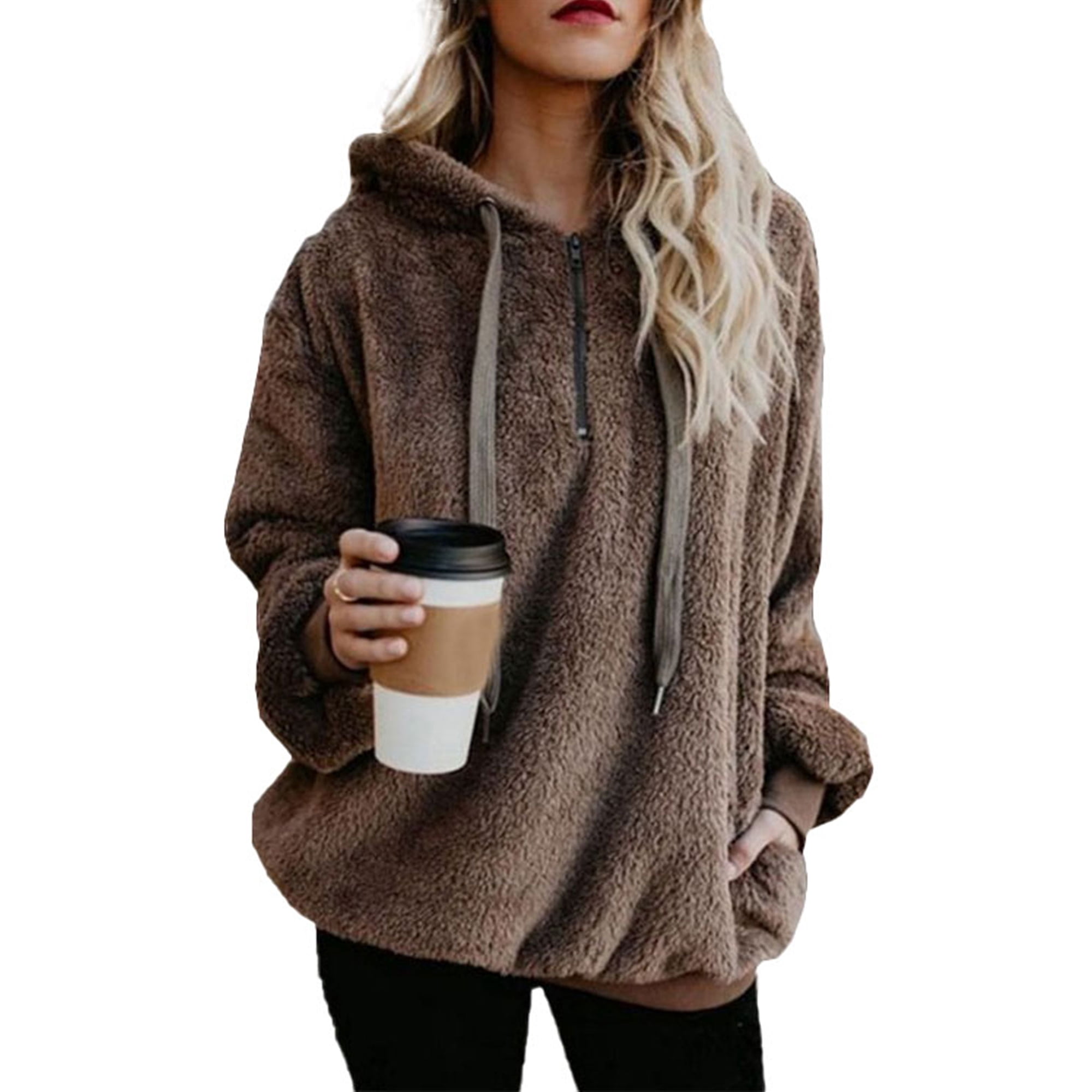 HIMONE Winter Fuzzy Fleece Jumper for Women Plus Size Teddy Bear