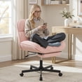 thumbnail image 5 of Daluvenix Office Chair, Ergonomic Extra Wide Big Desk Chair with Retractable Footrest, Height Adjustable Swivel Teddy Fleece Mid Back Home Chair with Wheels, Pink, 5 of 11