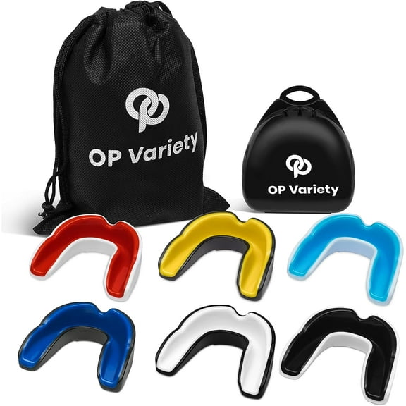 OP variety 6 PCS Mouth Guard Case with Carry Bag, Comfortable & Excellent Breathing, Easy to Fit Youth Sports Mouthguard for Boxing, Rugby, Football, MMA, Karate, and Other Adults Sports.