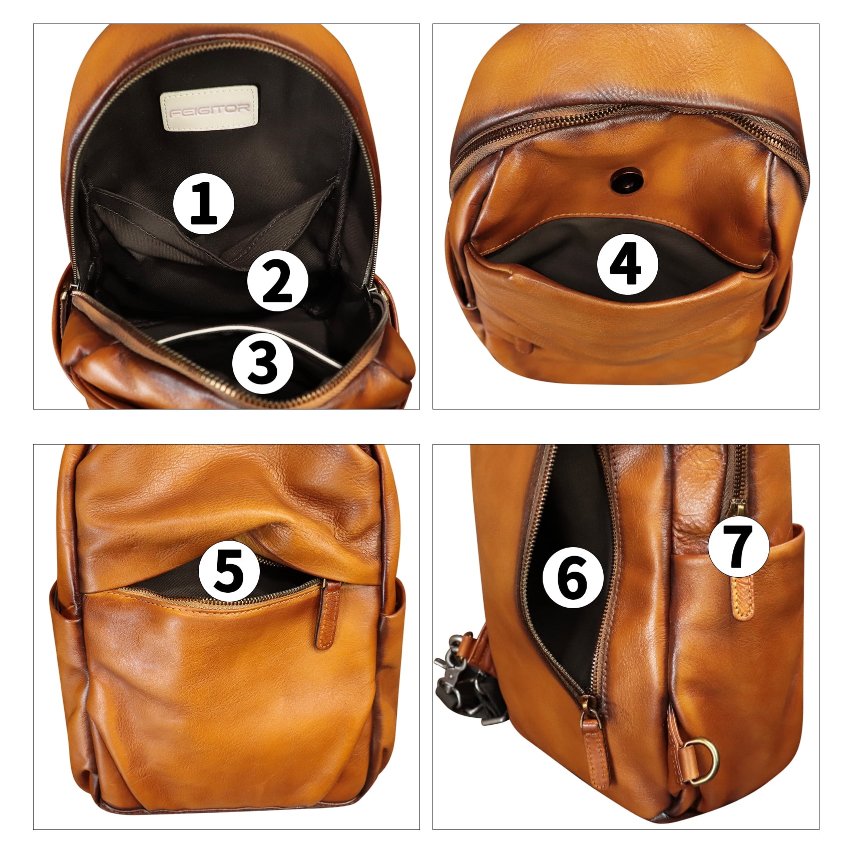 Genuine Leather Sling Bag for Men Women Retro Sling Backpack Purse Crossbody Bag
