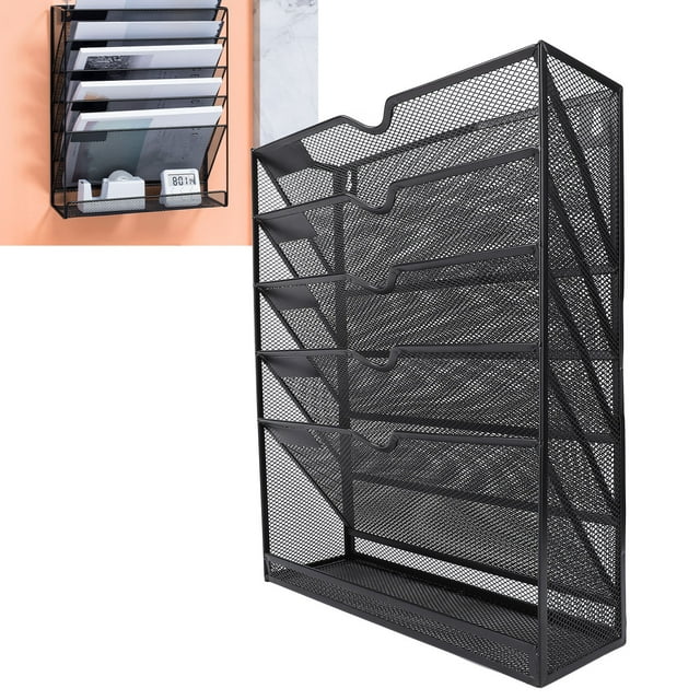 Hanging Wall File Holder, User Friendly Space Saving Powder Coated Finish File Cabinet Vertical Rack for Home