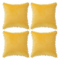 Unique Bargains Velvet Pillow Cover with Poms for Sofa 4PCS Gold 20" x 20"