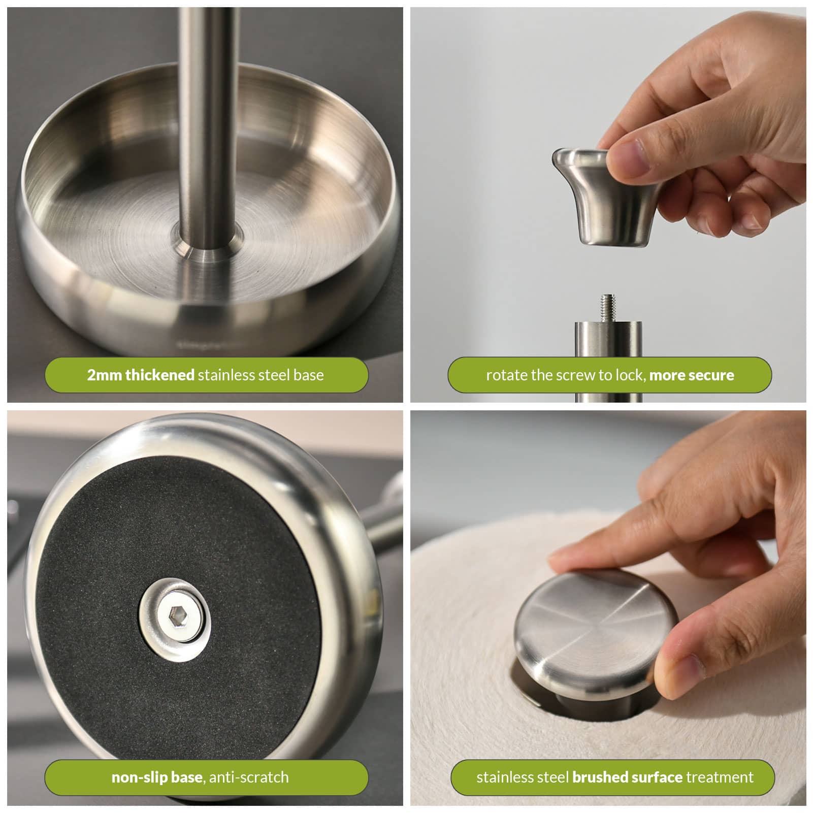 simpletome Paper Towel Holder Countertop ONE HAND Tear Keep It Rolled Up Weighted Base