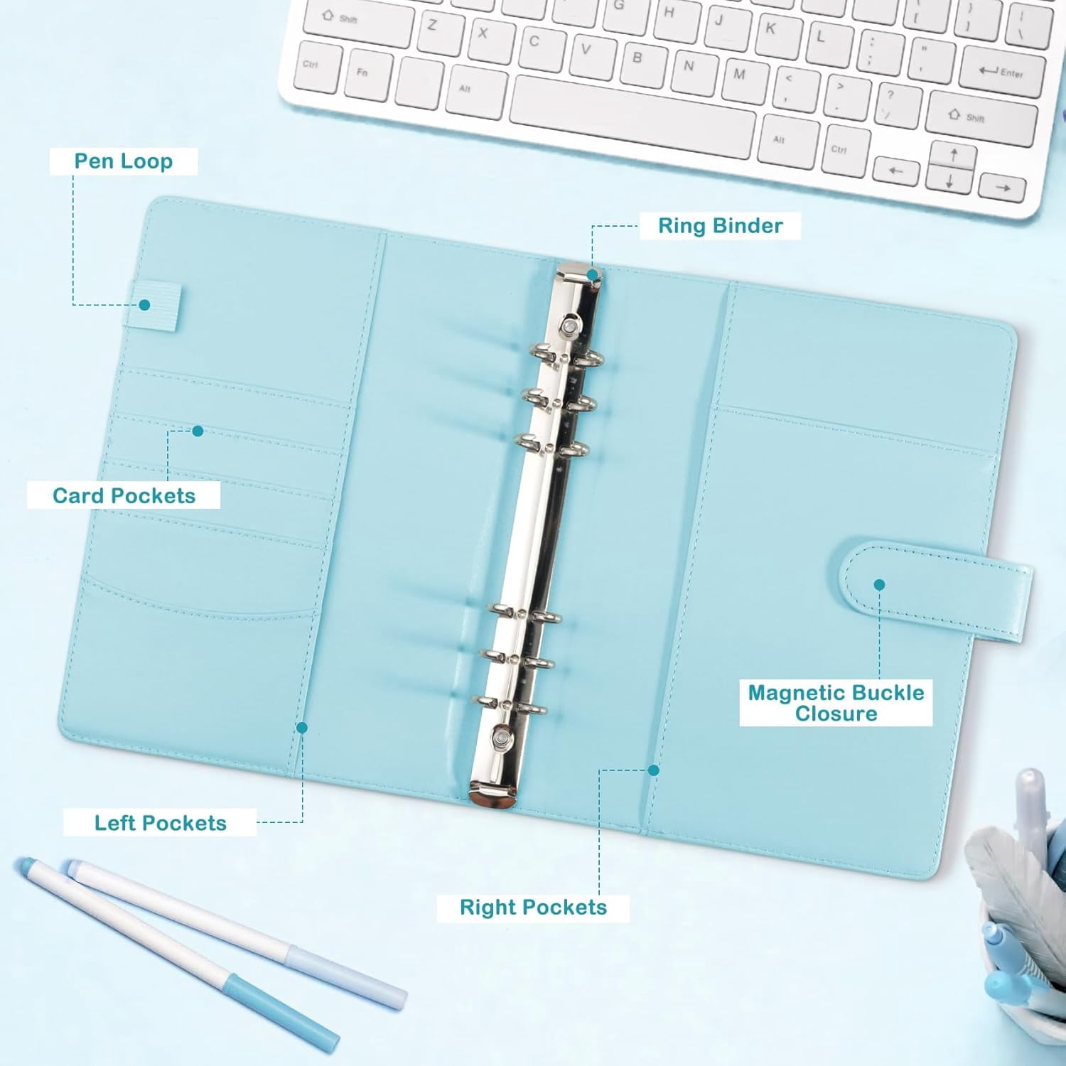 UM A5 Kpop Photocard Binder with 30 Pack 4-Pocket Card Pages,6 Ring A5 Binder Card Collector Album with 240 Card Slots,PU Leather Binder Cover with Magnetic Buckle Closure for Organizing Trading Card