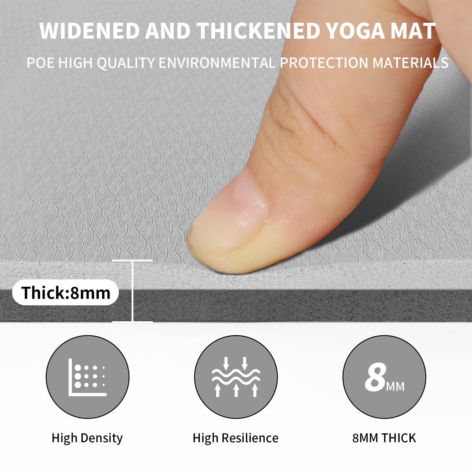 Frach Large Yoga Mat Extra Wide 4 ft,0.3" Thick with Strap, Non-Slip High Rebound for Home and Outdoor,Gym and Travel(Gray+Black)