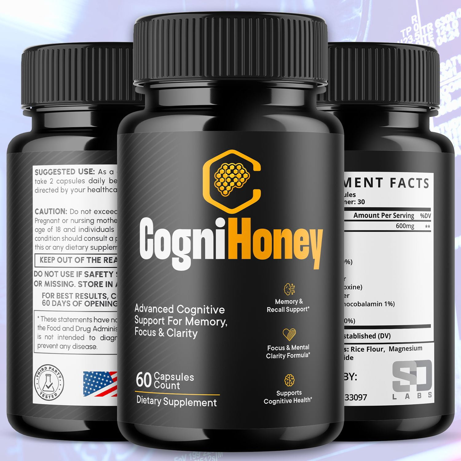 CogniHoney Advanced Formula Brain Support Pills Maximum Strength Supplement Cogni Honey 120 Capsules
