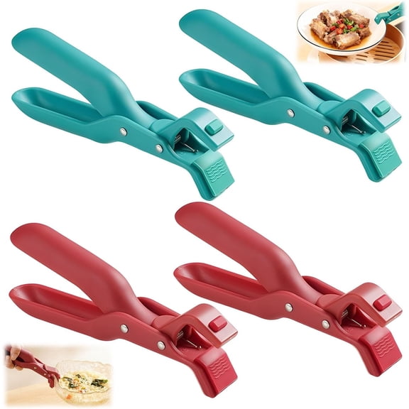 4PCS Hot Plate Gripper Tongs,Multi-Function Anti-Scald Bowl Clip,Silicone Non-Slip Hot Dish Plate Holder Tongs,Kitchen Silicone Anti Slip Clip,Kitchen Utensil for Bowls,Dishes-Microwave&Oven Safe