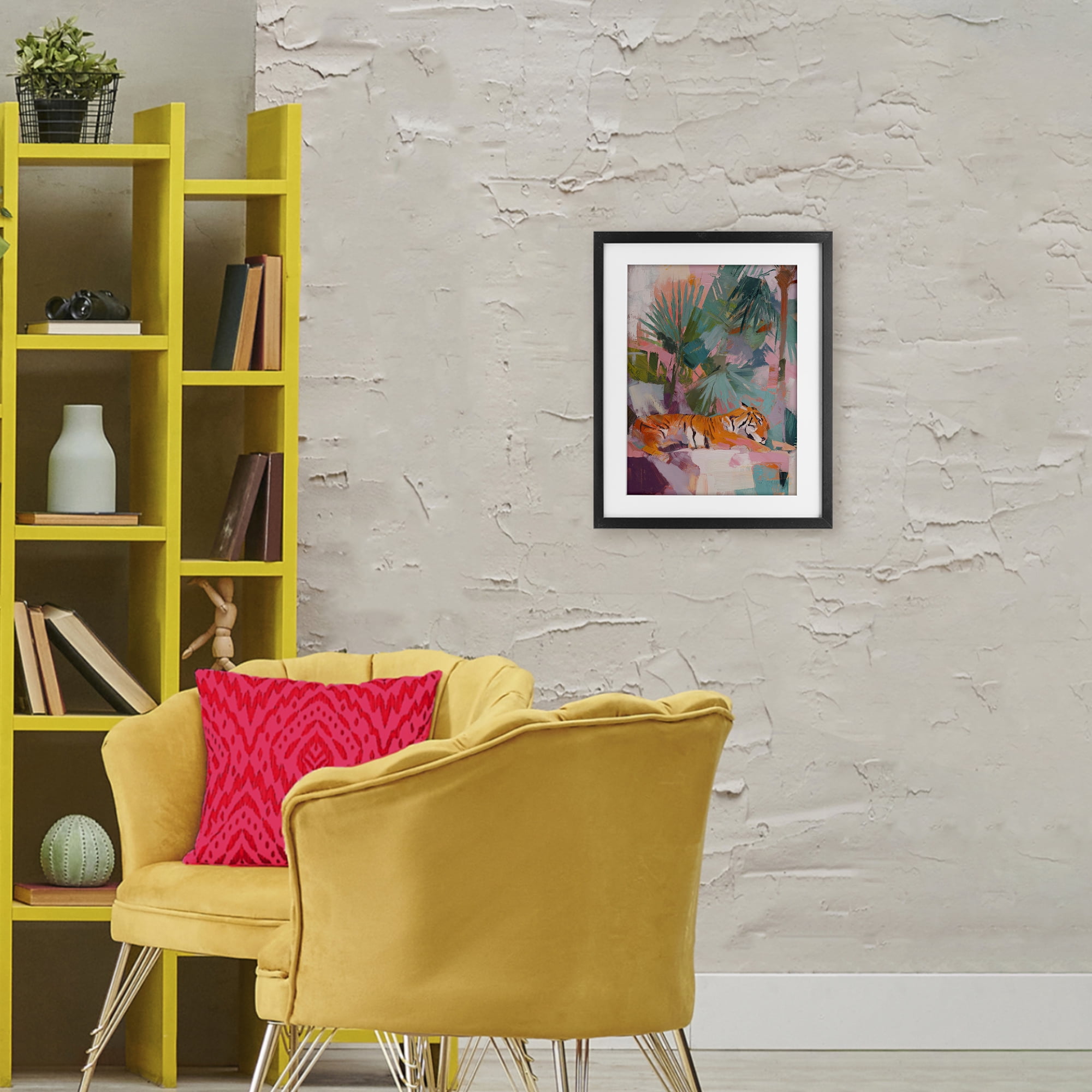 Stupell Industries Resting Tiger Beneath Leaves Black Framed Print Under Glass, design by Svetlana Aleynikova