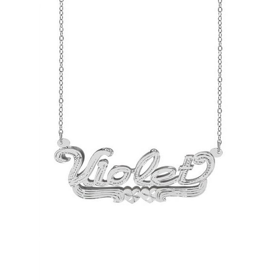 Personalized Sterling Silver or 14K Gold Plated Double Name Necklace w/Beading and Rhodium on Name and Hearts 18" Link Chain. Spring Ring Clasp