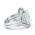 thumbnail image 2 of Simulated Cubic Zirconia Size-6 Princess Cut Vintage Art Deco Three Piece Bridal Set Wedding Engagement Ring Band 925 Sterling Silver, 2 of 7