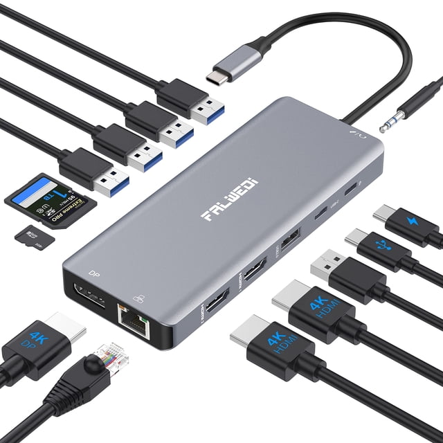 Estación de acoplamiento USB C para portátil con doble monitor 14 en 1 FALWEDI