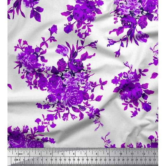 Soimoi Cotton Duck Fabric Leaves & Floral Artistic Print Fabric by Yard 42 Inch Wide