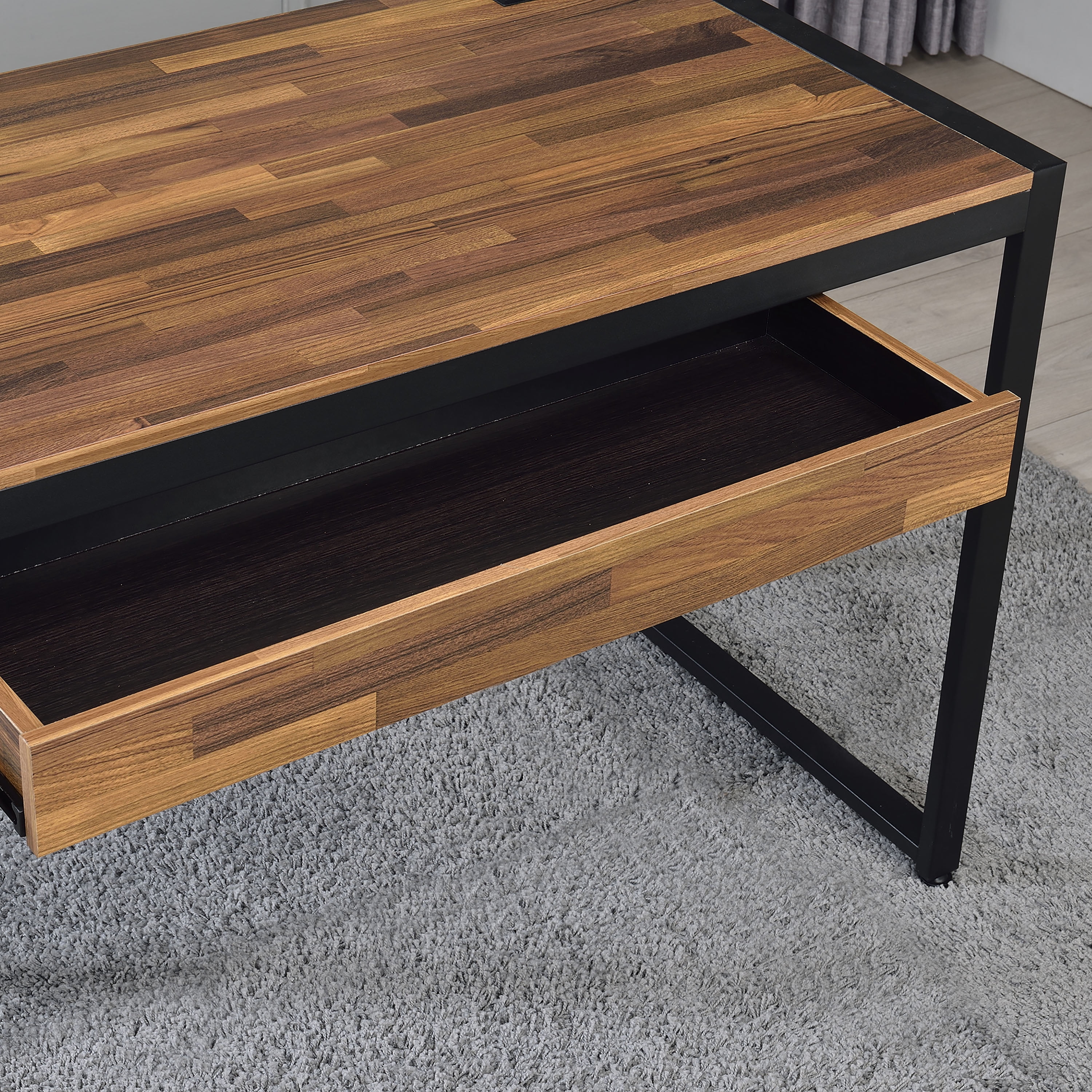 Furniture of America Mylyn Transitional 50.38 in Steel Portable Writing Desk, Sand Black/Natural