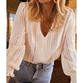thumbnail image 5 of Long Sleeve Tops for Women Eyelet Scalloped Lace V Neck Blouse Casual Loose Fashion Shirts Apricot Color XL, 5 of 9