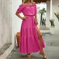 thumbnail image 2 of yunLCZ Basic Women's Tees Everyday Low Price Square Neck Sleeveless Ruffle Waist Off Shoulder Evening Tiered Maxi Dress With Pockets Office casual blouse with leggings, 2 of 7