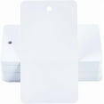 thumbnail image 1 of 100 etiquetas de envío blancas en blanco, etiquetas de plástico impermeables, rectangulares de 5 x 9 cm, etiquetas colgantes con ojales para identificación de nombre, etiquetas para cables., 1 of 9