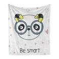 thumbnail image 1 of Geek Soft Flannel Fleece Throw Blanket, Hand-Drawn Doodle Panda Girl Wearing Glasses on White Background Heart Shapes, Cozy Plush for Indoor and Outdoor Use, 60" x 80", Multicolor, by Ambesonne, 1 of 6