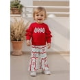 thumbnail image 3 of Miaouyo Toddler Baby Girls Christmas Fall Clothing Set 6 12 18 24 Months 2T 3T 4T Tree Embroidery Pullover with Printed Bell Bottom Outfit, 3 of 9