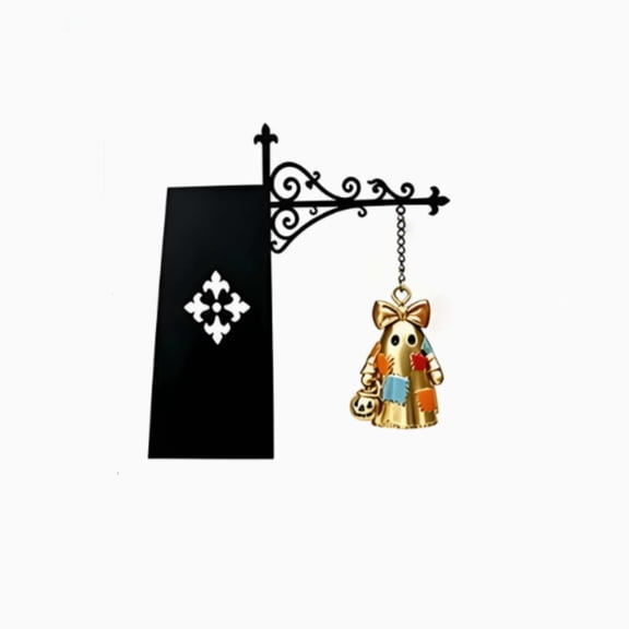 Halloween Indoor Decor 7.87 Inch Metal Decorative Book Stand with Hanging Golden Patchwork Ghost Charm for Home Office Bookshelf Living Room