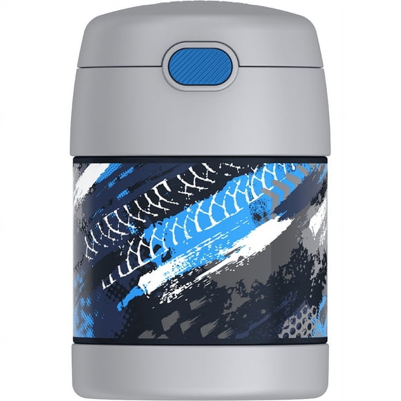 THERMOS FUNTAINER Pot Alimentaire pour Enfants de 10 Onces en Acier Inoxydable, Isolé sous Vide, Suivre les Pneus Bleu