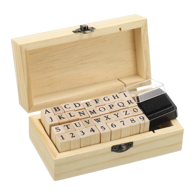 Uxcell Sellos de goma letra número, 36Pcs 1 juego de sello de madera con almohadilla de tinta