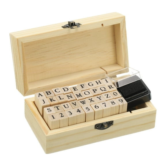 Uxcell Rubber Stamps Letter Number, 36Pcs 1 Set Wooden Stamp with Ink Pad
