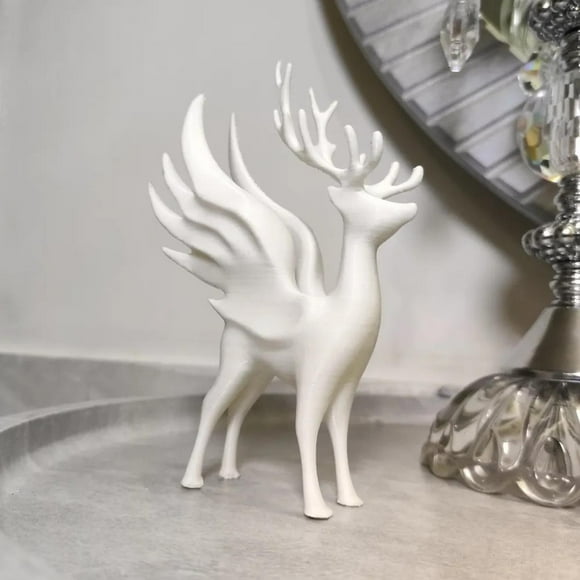 Winged Winter Deer Figurine | Delicate Antlers & Feathers | Mystical Fairy-Tale Decor for Mantel, Desk, or Shelf | Holiday & Year-Round Home Decor