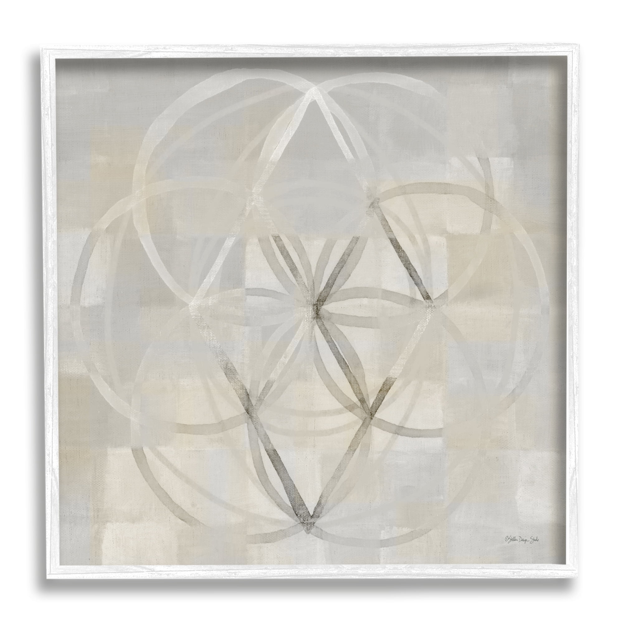 Stupell Industries Circular Fractal Abstract Neutral Tones Patterned Squares Graphic Art White Framed Art Print Wall Art, Design by Stellar Design Studio