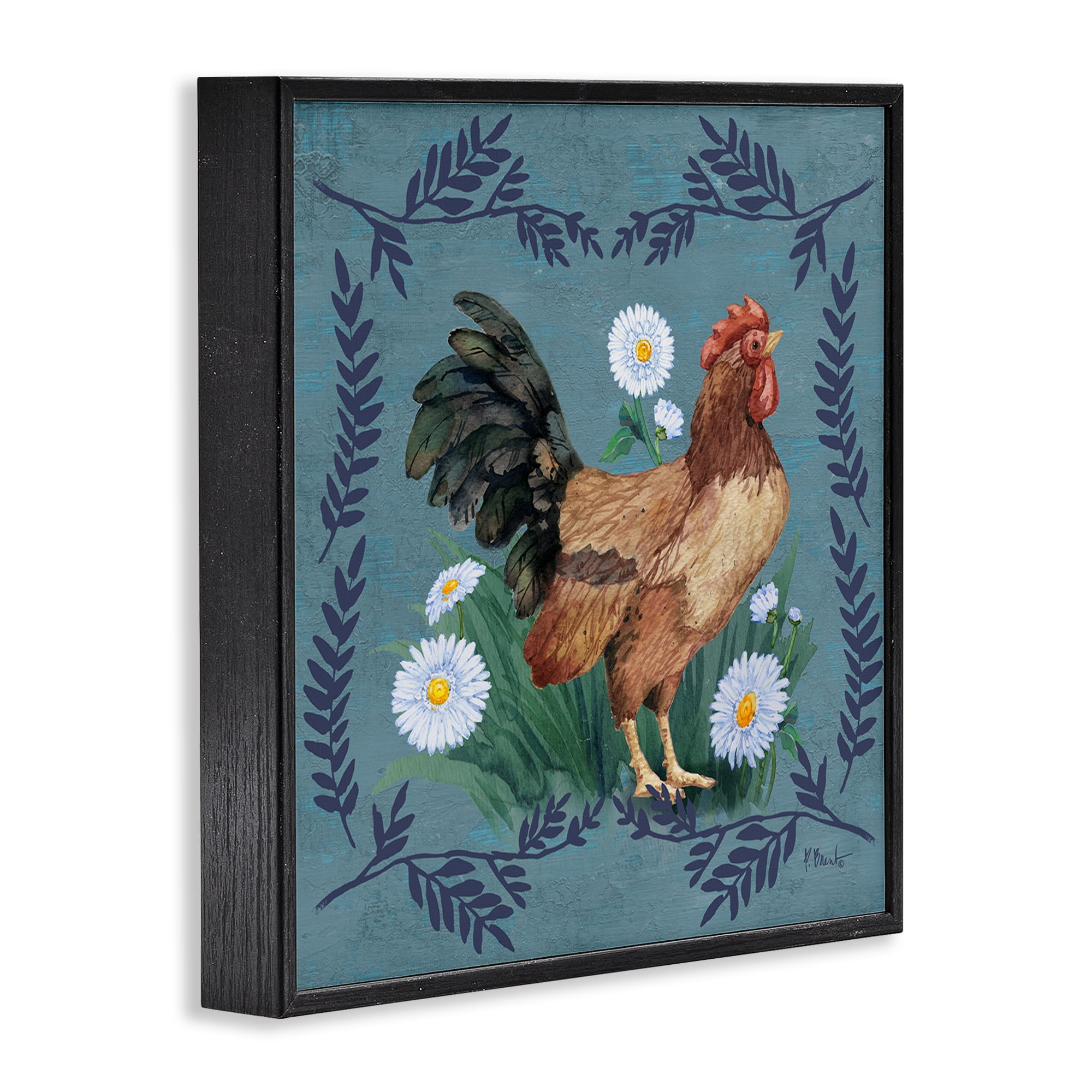Stupell Industries Rooster & Daisies Animals & Insects Painting Black Framed Art Print Wall Art, 12 x 12