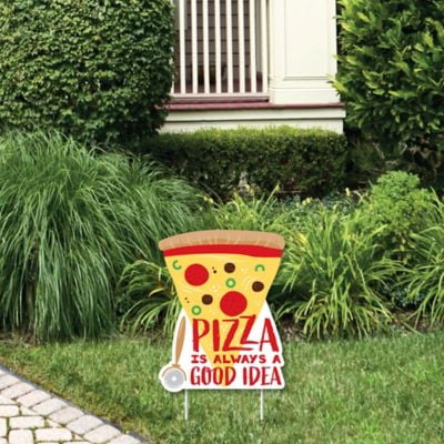 Pizza Party Time - Outdoor Lawn Sign - Baby Shower or Birthday Party Yard Sign - 1 Piece