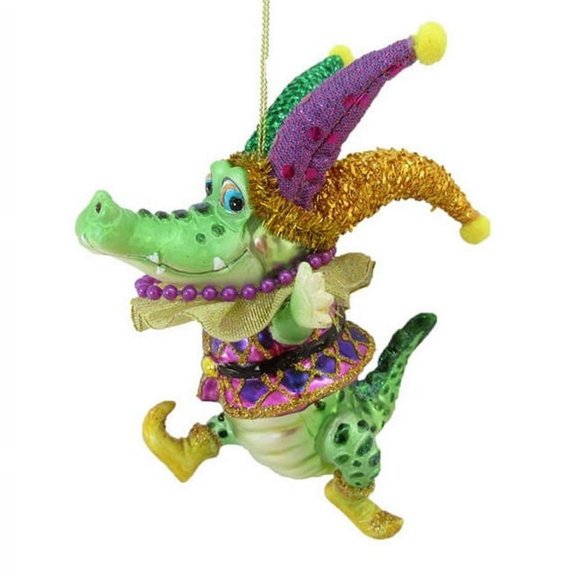 Jester Alligator Running Mardi Gras Theme Hanging Ornament 79-81011 6 Inches