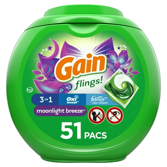 Gain Flings Moonlight Breeze, Laundry Detergent Pacs, 51 ct.