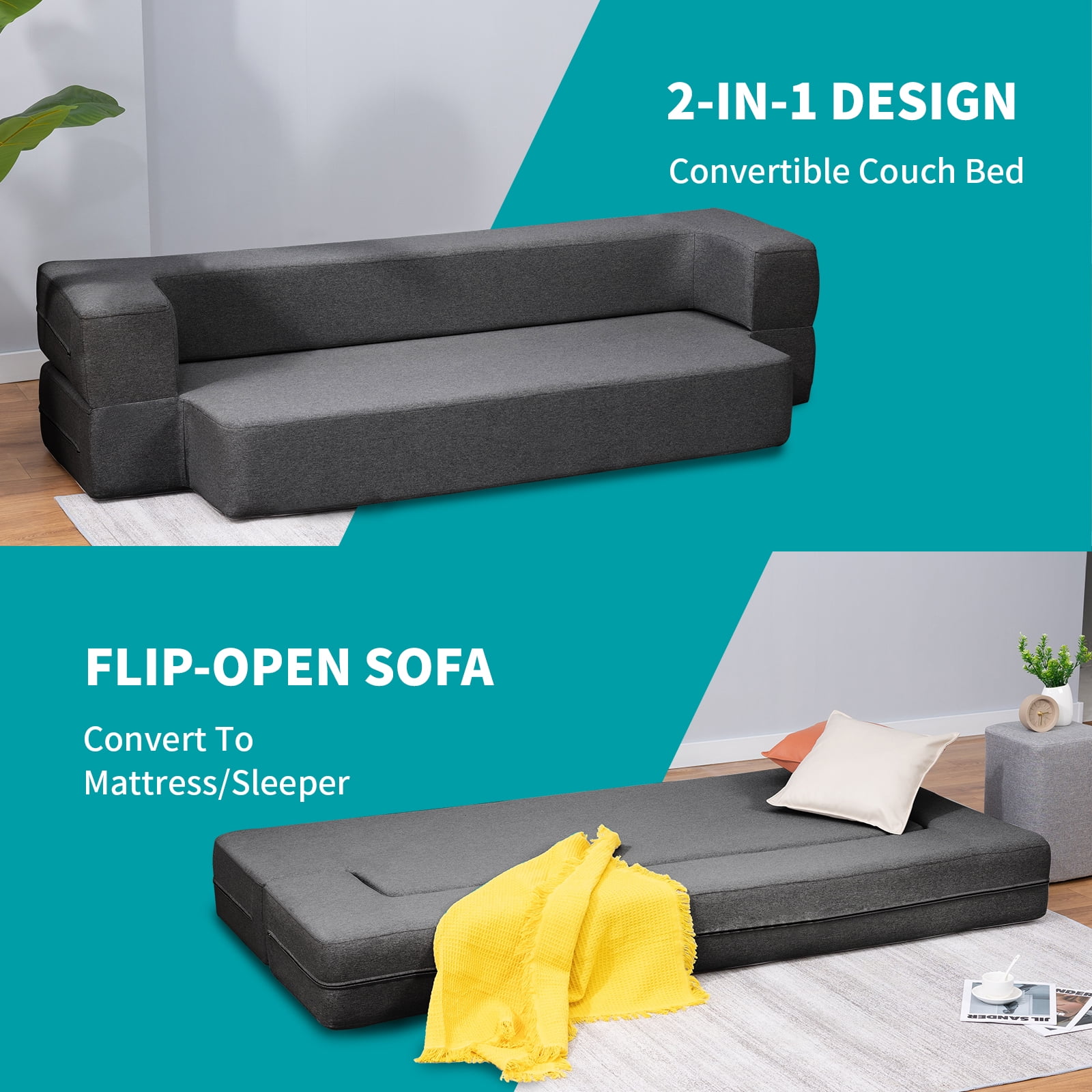 BALUS Folding Sofa Bed Convertible Sleeper Sofa Bed Queen Floor Couch Bed Futon Sofa Bed Memory Foam Mattress Floor Sofa Bed Twin for Living