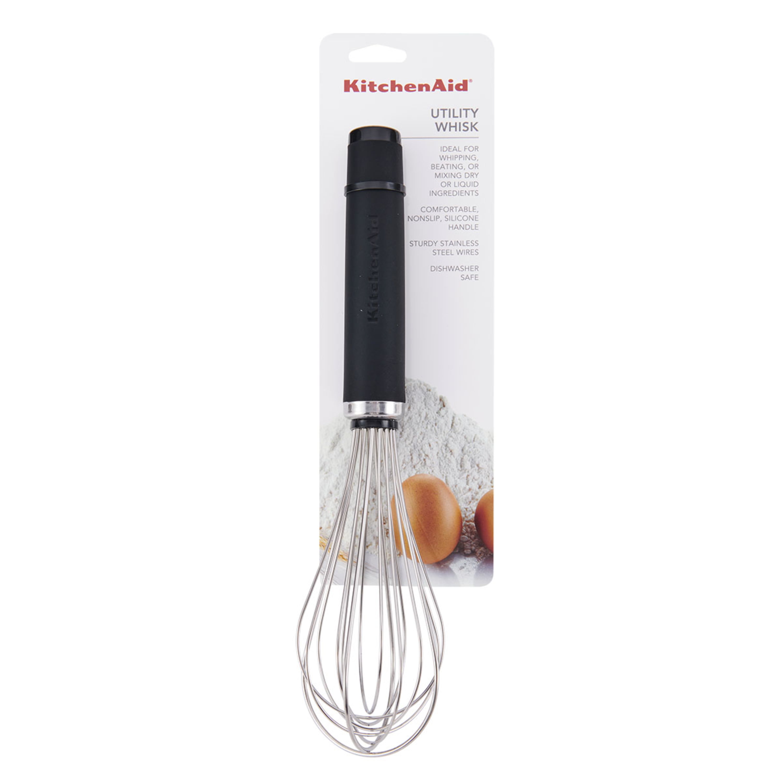 KitchenAid Utility, Flat and Silicone Whisk Set, Set Of 3, Black