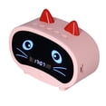 thumbnail image 3 of Mini altavoz de dibujos animados multifuncional con diseño de orejas de gato, reloj despertador inteligente con dos funciones para dormitorio y oficina, color rosa, 3 of 14