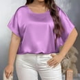thumbnail image 2 of Hauts à Manches Courtes pour Femmes Grande Taille Col Rond T-Shirt Décontracté Couleur Unie Polyester 1 Pce, 2 of 7