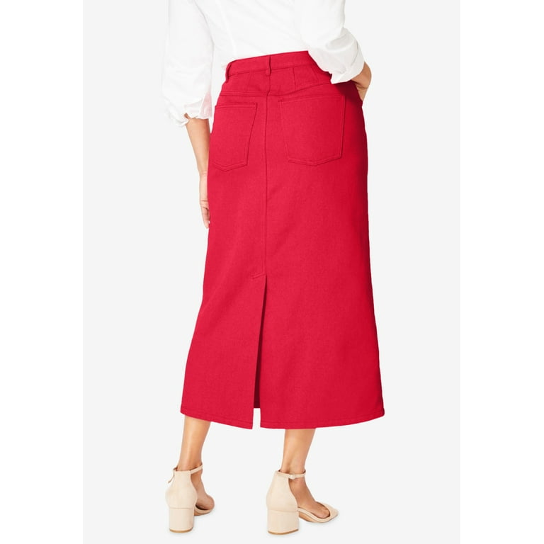 Jessica London Women s Plus Size Classic Cotton Denim Midi Skirt Pockets Long Jean Skirt 30 White