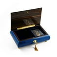 thumbnail image 2 of Impressive Royal Blue Instrument and Floral Wood Inlay 30 Note Musical Jewelry Box - Speak Softly Love (theme from Godfather), 2 of 2